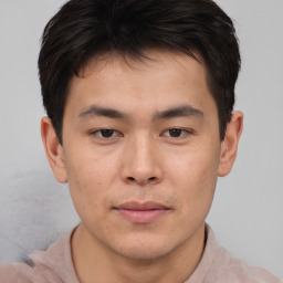 Neutral asian young-adult male with short  brown hair and brown eyes