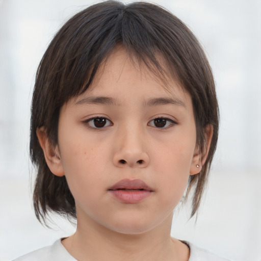 Neutral asian child female with medium  brown hair and brown eyes