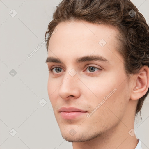 Neutral white young-adult male with short  brown hair and grey eyes