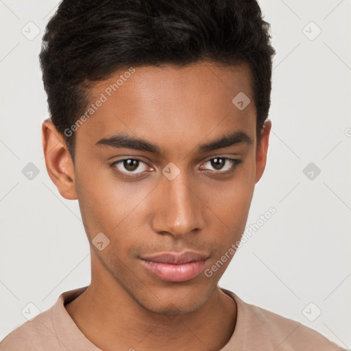 Neutral black young-adult male with short  brown hair and brown eyes