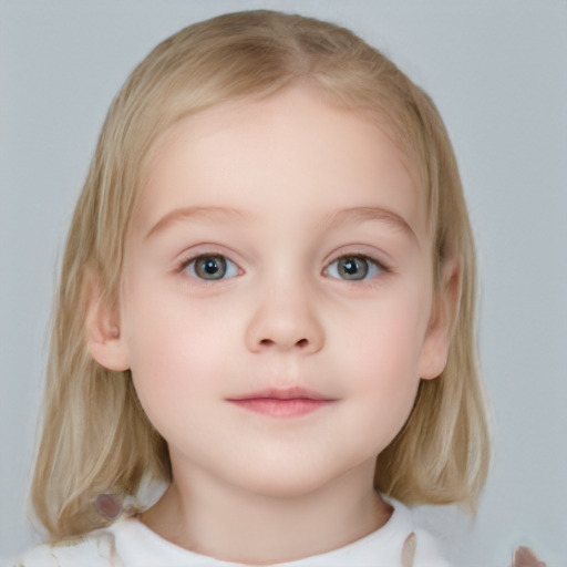 Neutral white child female with medium  brown hair and grey eyes