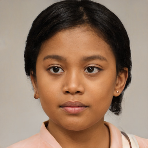 Neutral asian child female with medium  brown hair and brown eyes