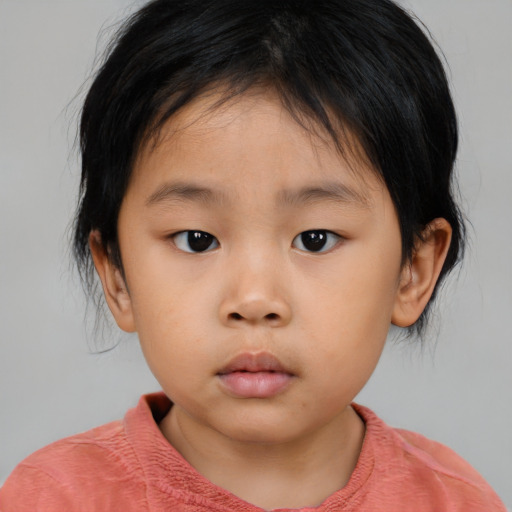 Neutral asian child female with medium  brown hair and brown eyes