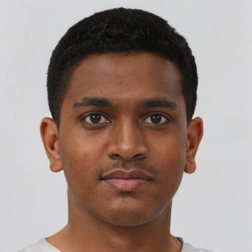 Neutral black young-adult male with short  brown hair and brown eyes