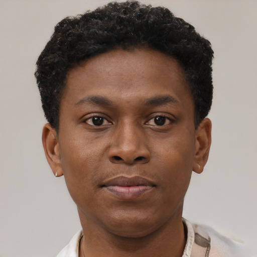 Neutral black young-adult male with short  brown hair and brown eyes