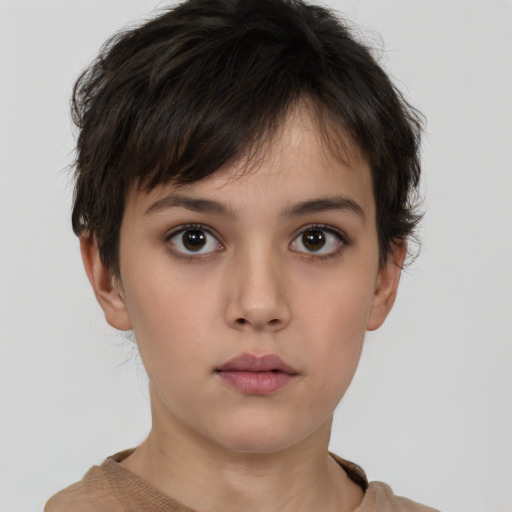 Neutral white young-adult female with short  brown hair and brown eyes