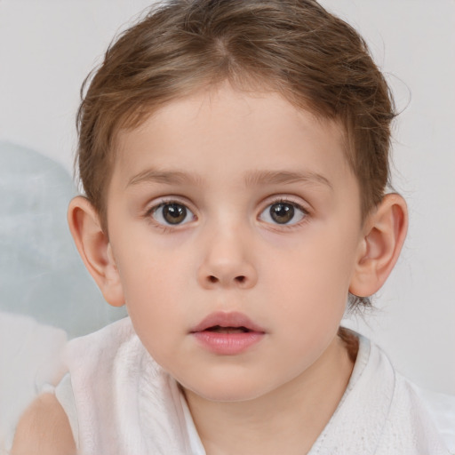 Neutral white child female with short  brown hair and brown eyes