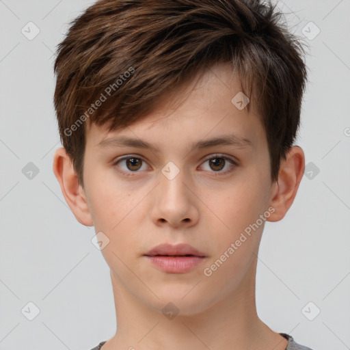 Neutral white child male with short  brown hair and brown eyes