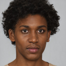 Neutral black young-adult male with short  brown hair and brown eyes