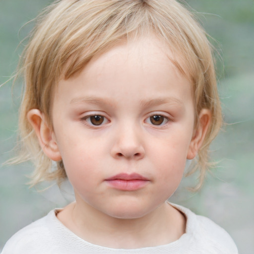 Neutral white child female with medium  blond hair and blue eyes