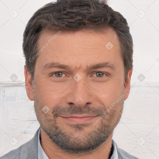 Neutral white adult male with short  brown hair and brown eyes