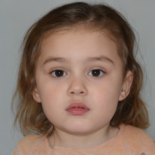 Neutral white child female with medium  brown hair and brown eyes