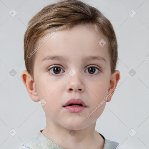 Neutral white child male with short  brown hair and brown eyes