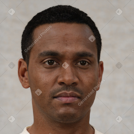 Neutral black young-adult male with short  brown hair and brown eyes