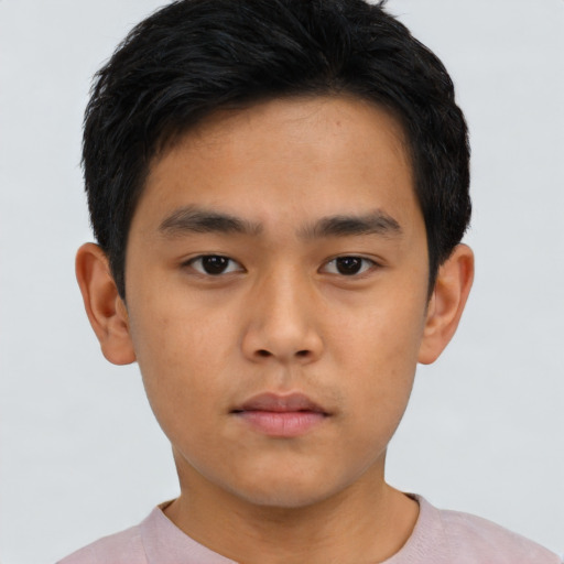Neutral asian child male with short  black hair and brown eyes
