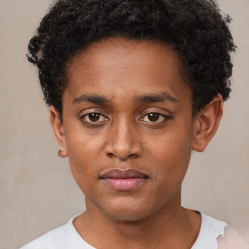 Neutral black young-adult male with short  brown hair and brown eyes