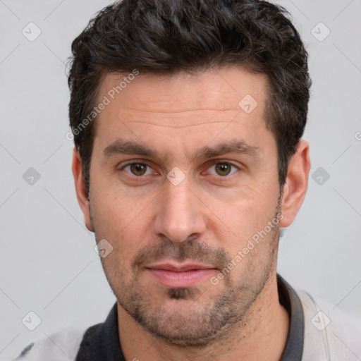 Neutral white adult male with short  brown hair and brown eyes