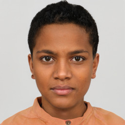 Neutral black young-adult male with short  brown hair and brown eyes