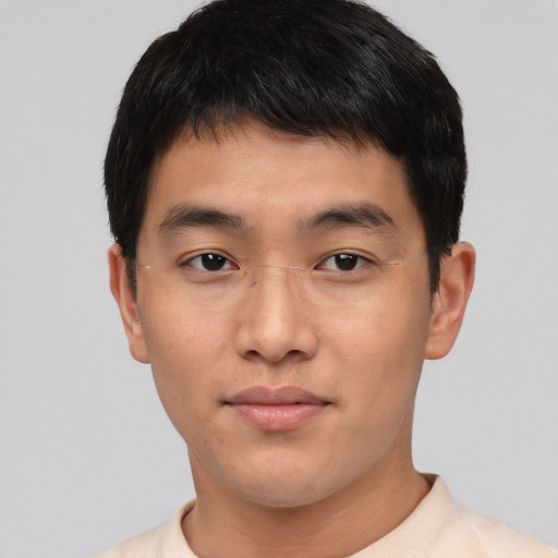 Neutral asian young-adult male with short  brown hair and brown eyes