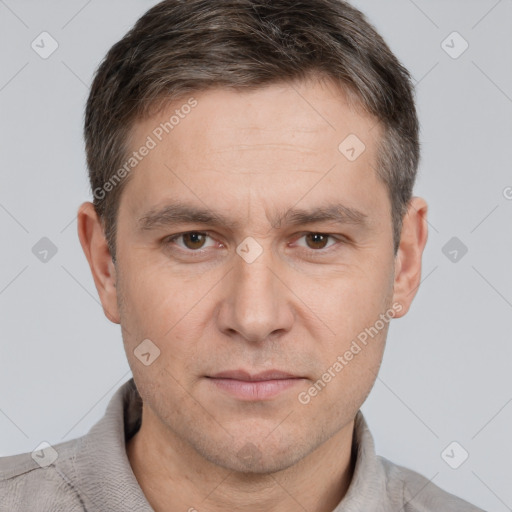 Neutral white adult male with short  brown hair and brown eyes