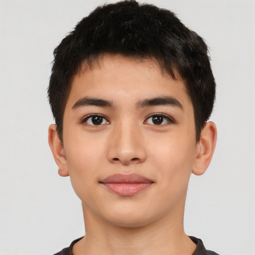 Neutral latino young-adult male with short  brown hair and brown eyes