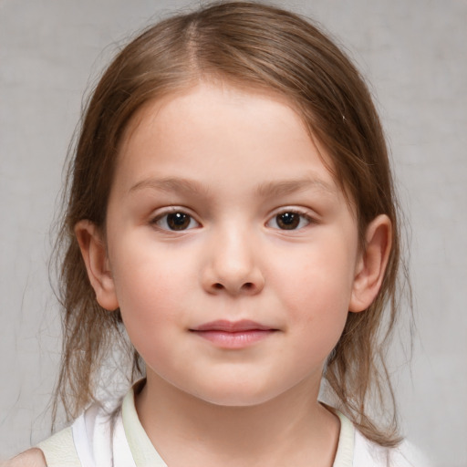 Neutral white child female with medium  brown hair and brown eyes