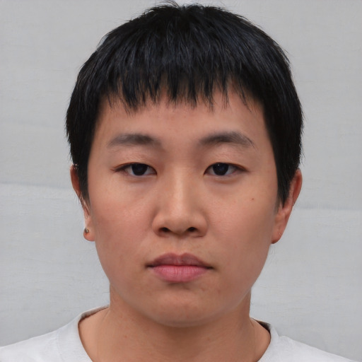 Neutral asian young-adult male with short  brown hair and brown eyes