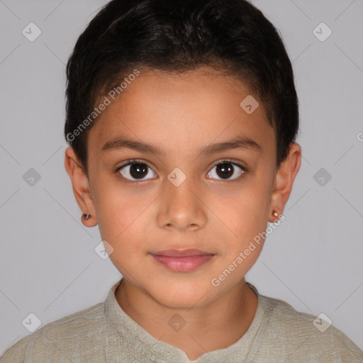 Neutral white child female with short  brown hair and brown eyes