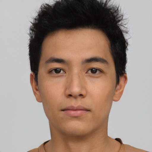 Neutral asian young-adult male with short  black hair and brown eyes