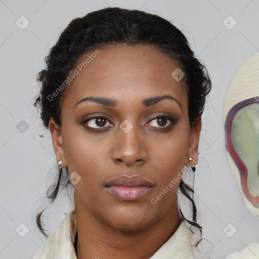 Neutral black young-adult female with short  brown hair and brown eyes
