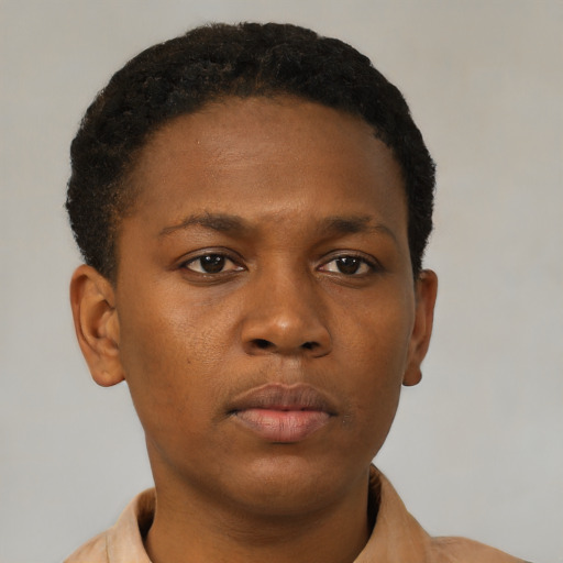 Neutral black young-adult male with short  brown hair and brown eyes