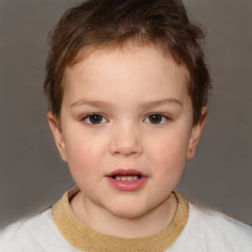 Neutral white child female with short  brown hair and brown eyes