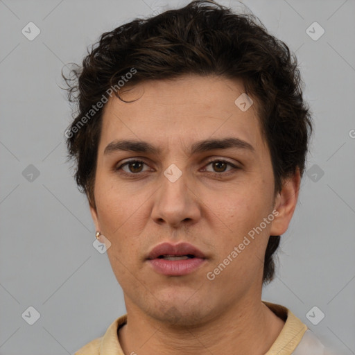 Neutral white adult male with short  brown hair and brown eyes