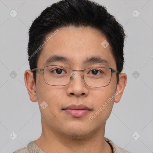 Neutral asian young-adult male with short  brown hair and brown eyes