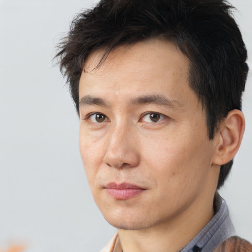 Neutral white adult male with short  brown hair and brown eyes