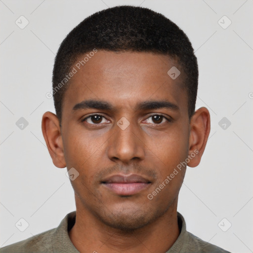 Neutral black young-adult male with short  brown hair and brown eyes