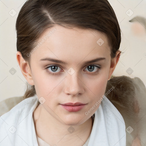 Neutral white child female with medium  brown hair and brown eyes