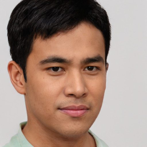 Neutral asian young-adult male with short  brown hair and brown eyes
