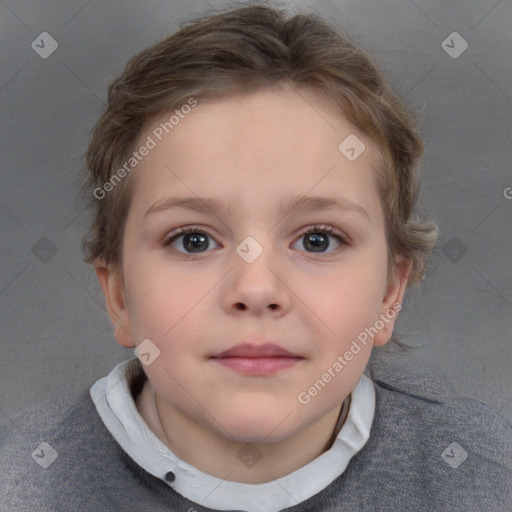 Neutral white child female with short  brown hair and brown eyes