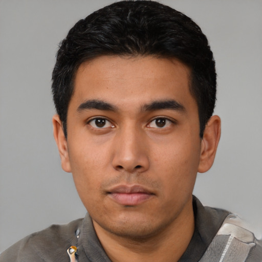 Neutral asian young-adult male with short  black hair and brown eyes