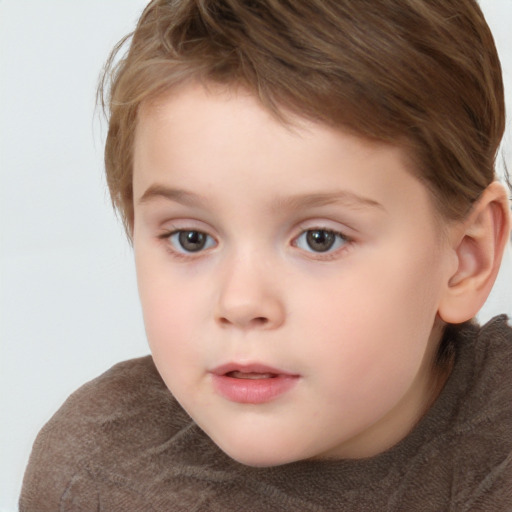 Neutral white child female with short  brown hair and grey eyes