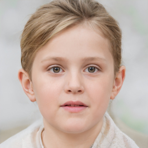 Neutral white child female with short  brown hair and grey eyes