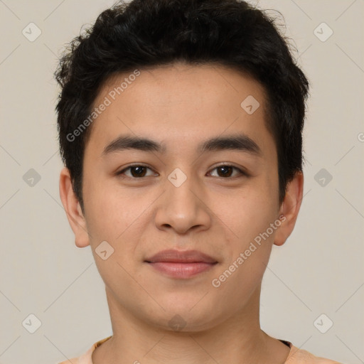 Neutral latino young-adult male with short  brown hair and brown eyes