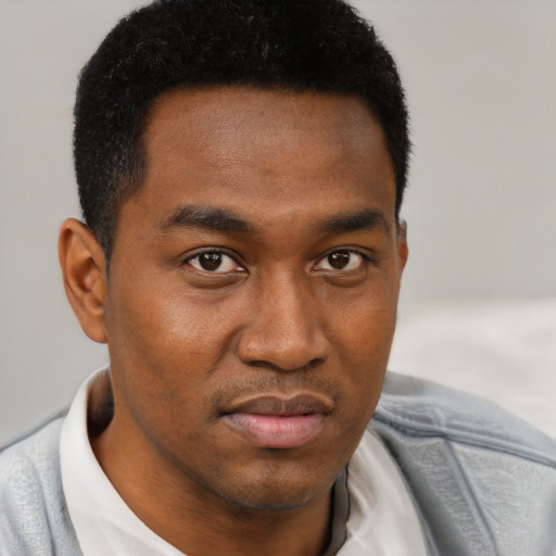 Neutral black young-adult male with short  brown hair and brown eyes