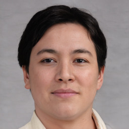 Neutral asian young-adult male with short  brown hair and brown eyes