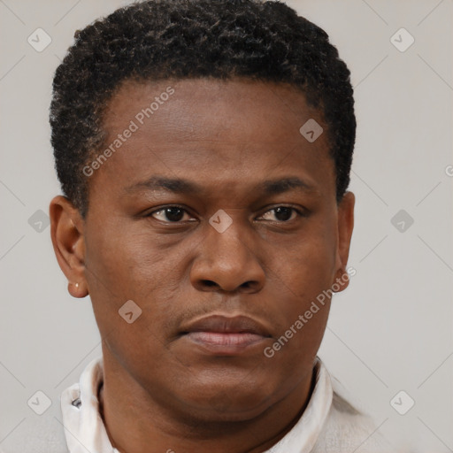 Neutral black young-adult male with short  brown hair and brown eyes