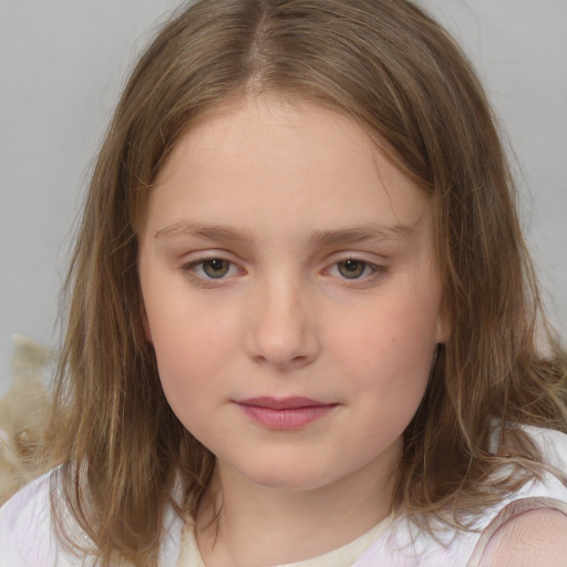 Neutral white child female with medium  brown hair and brown eyes