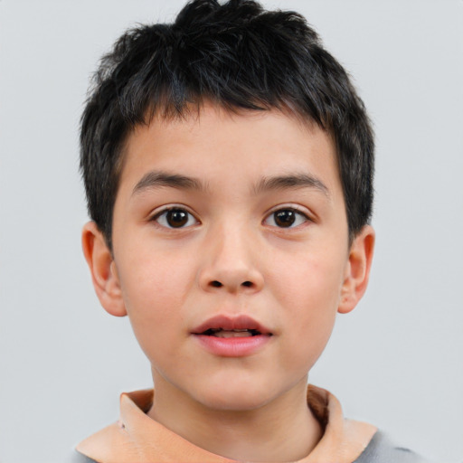 Neutral asian child male with short  brown hair and brown eyes
