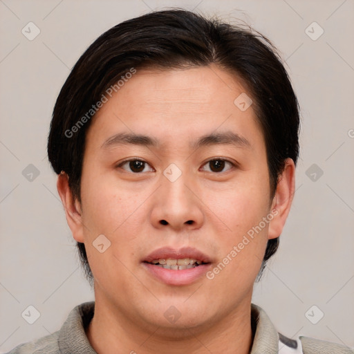 Neutral asian young-adult male with short  brown hair and brown eyes