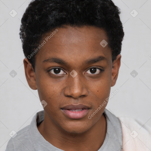 Neutral black young-adult male with short  brown hair and brown eyes